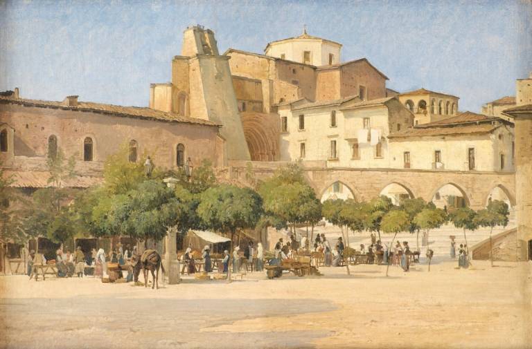 La piazza di Sulmona ritratta dal pittore danese Edvard Petersen.
