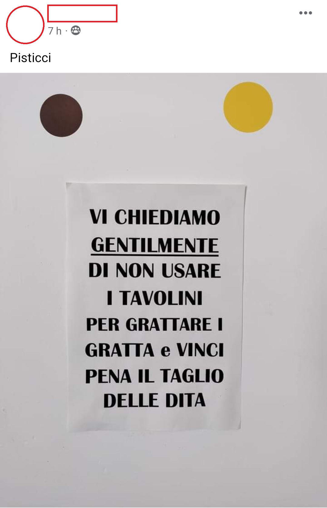 A Pisticci, in Basilicata, un barista chiede così ai propri clienti di non grattare i Gratta e VInci sui suoi tavolini. Fonte: gruppo 'Persone furiose' - Facebook.com