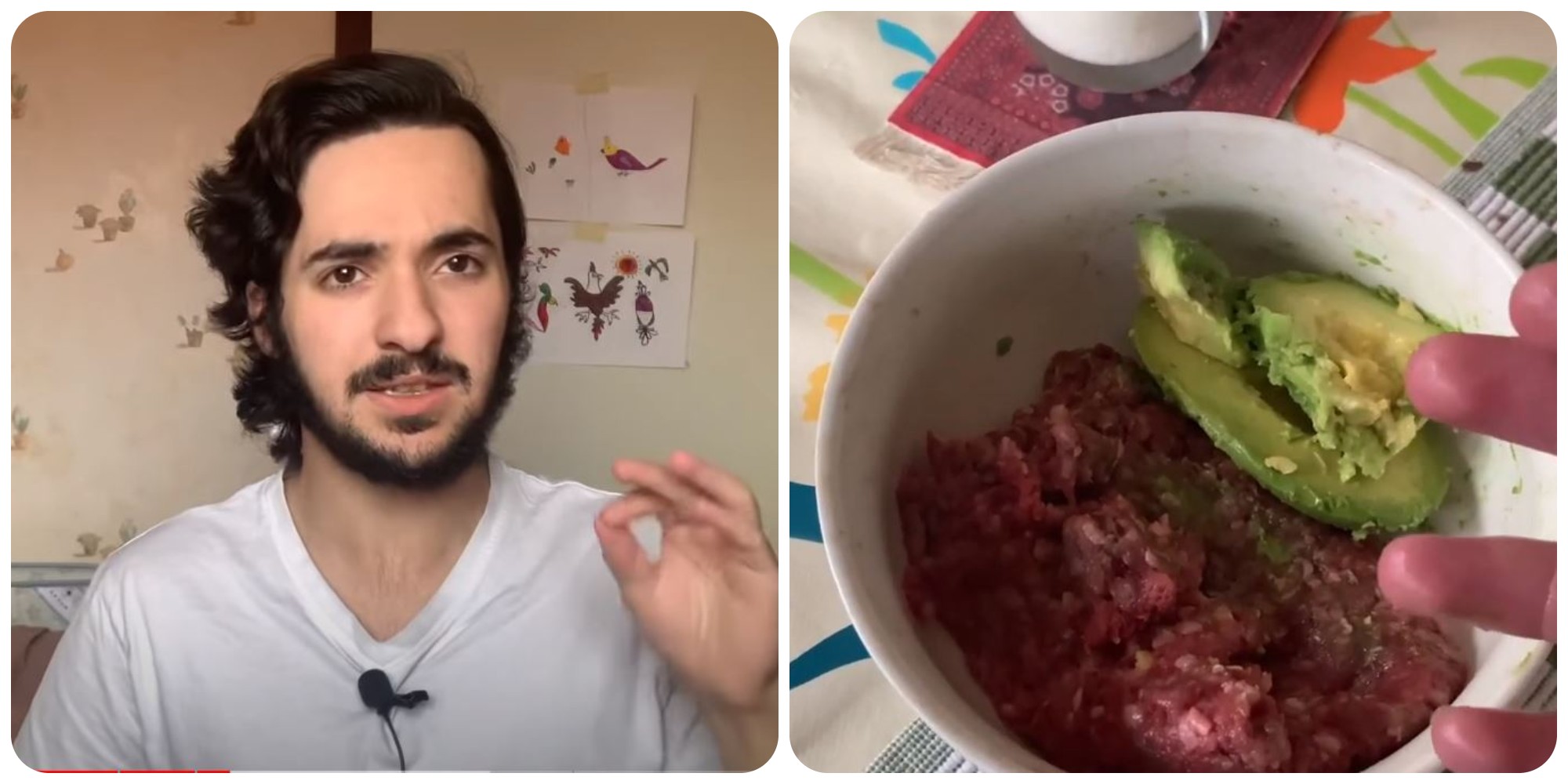 L'ex vegano mostra un piatto che mangia quasi tutti i giorni: carne macinata e avocado.