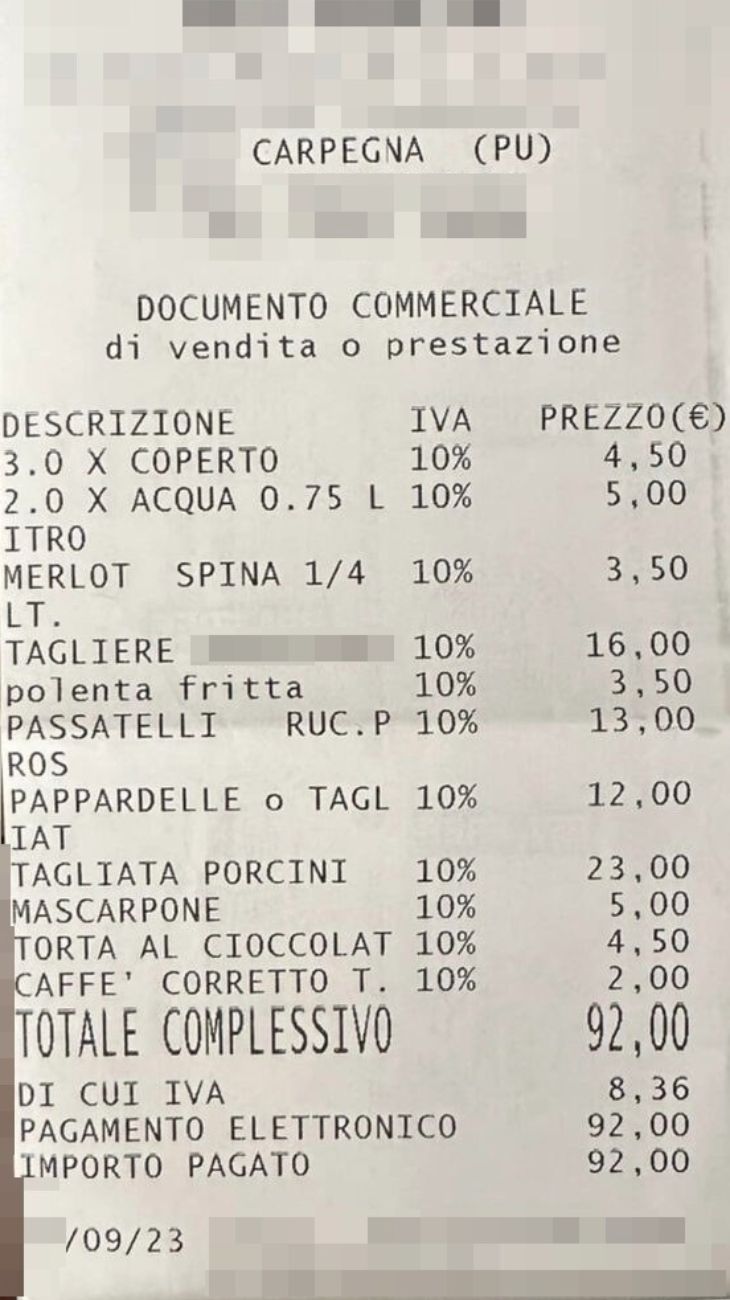 Marche, mangiano prodotti tipici e mostrano quanto hanno speso: "Ecco lo scontrino del ristorante a Carpegna"