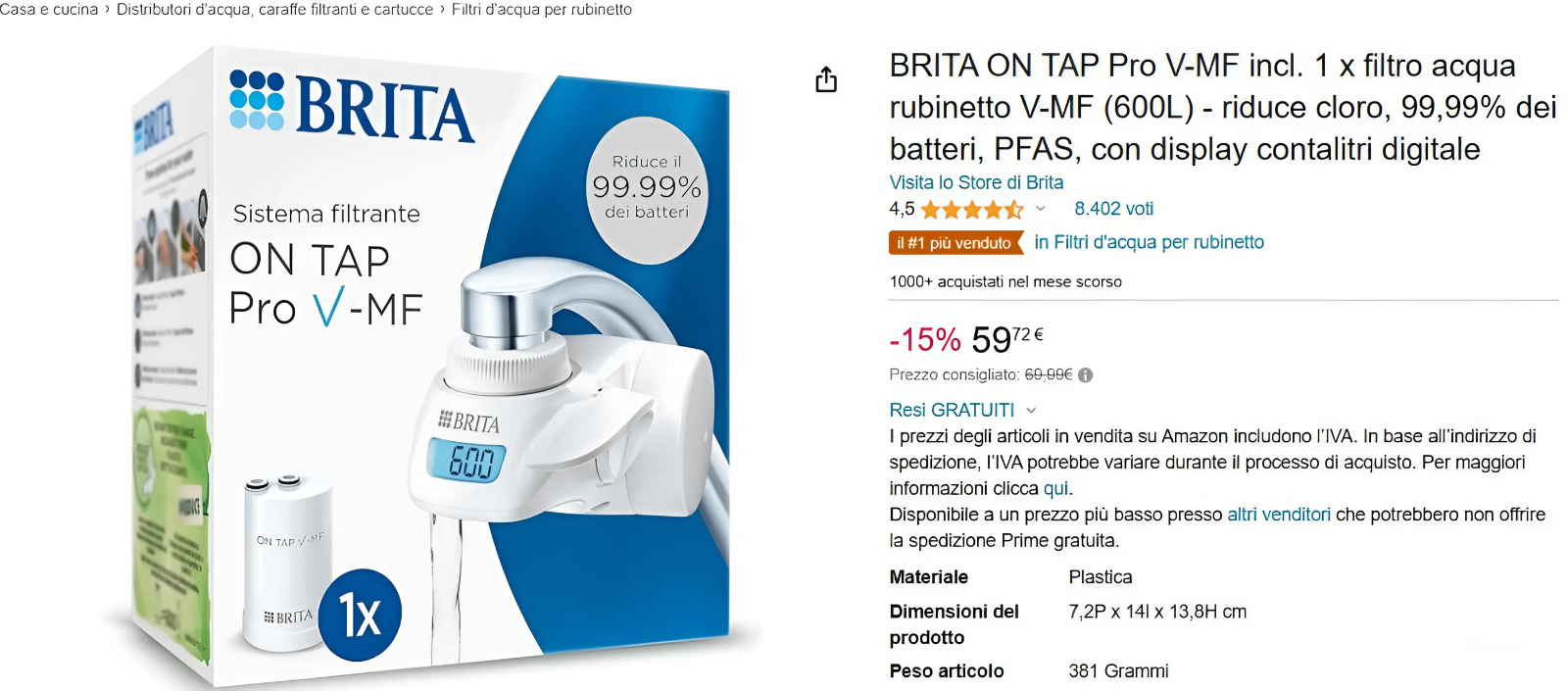 soluzione cloro batteri rubinetto amazon